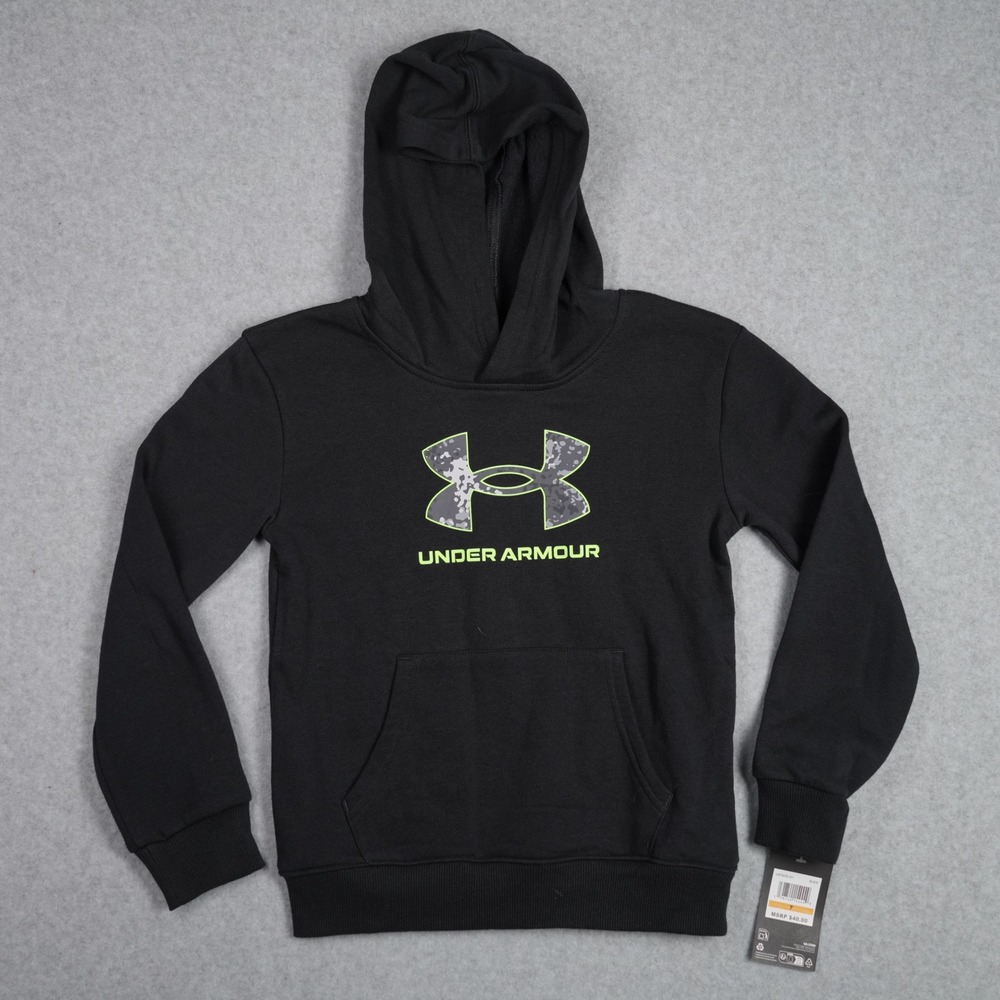Under Armour Hoodie Boys Size 7 Black Camo Logo Pullover UAFIB25E-001 NWT
